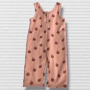 Zara Baby Apple Print Romper 6-9M Sleeveless Jumpsuit Pink Fleece Lined Outfit